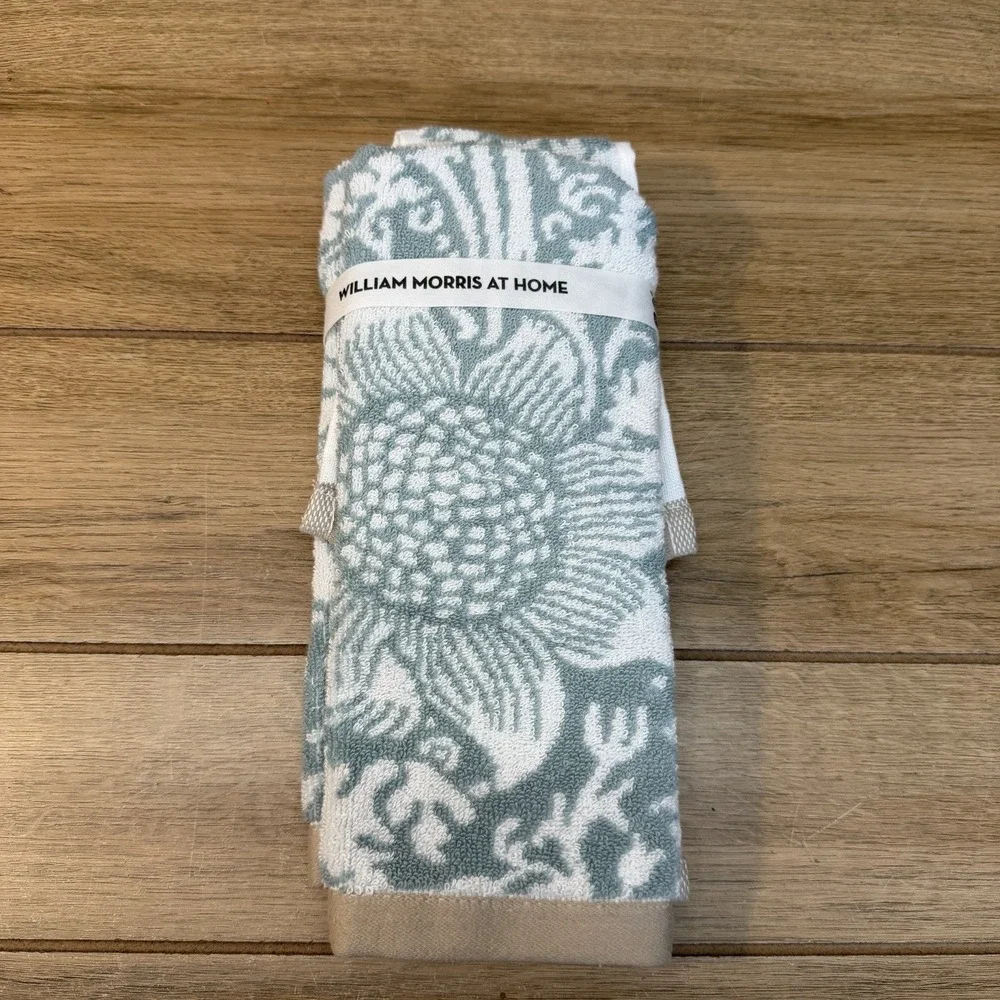 William Morris 2pc Tip Towel Set Blue White Botanical Vine England New 12x18